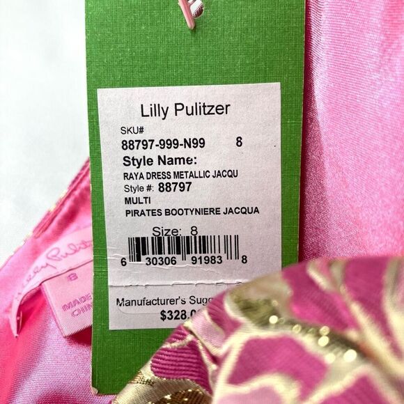 Lilly Pulitzer RAYA Dress Metallic Multi Pirates Bootyniere Jacquard Pink 8 - Picture 12 of 12